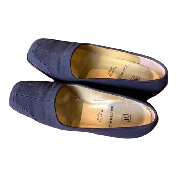Vintage 90s BRUNO MAGLI Navy Square Toe Chunky Block Heels & Shoe Dust Bag - 7 B - Picture 11 of 16